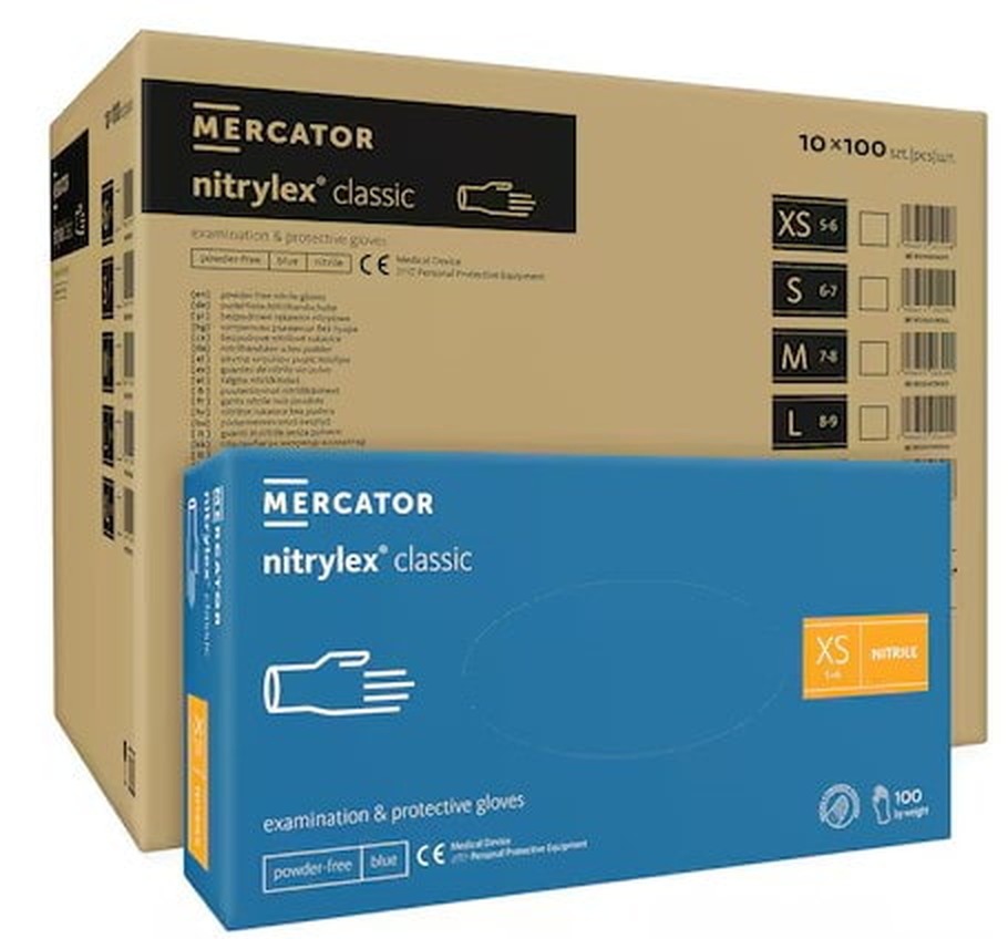 Mercator Nitrylex Classic blau, Grösse XS, Umkarton mit 10 × 100 Stück